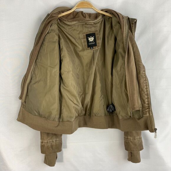 LOCK & LOVE Hooded Aviator Waxed Jacket Women XL Tan Faux Leather Bikercore NEW - Picture 4 of 12